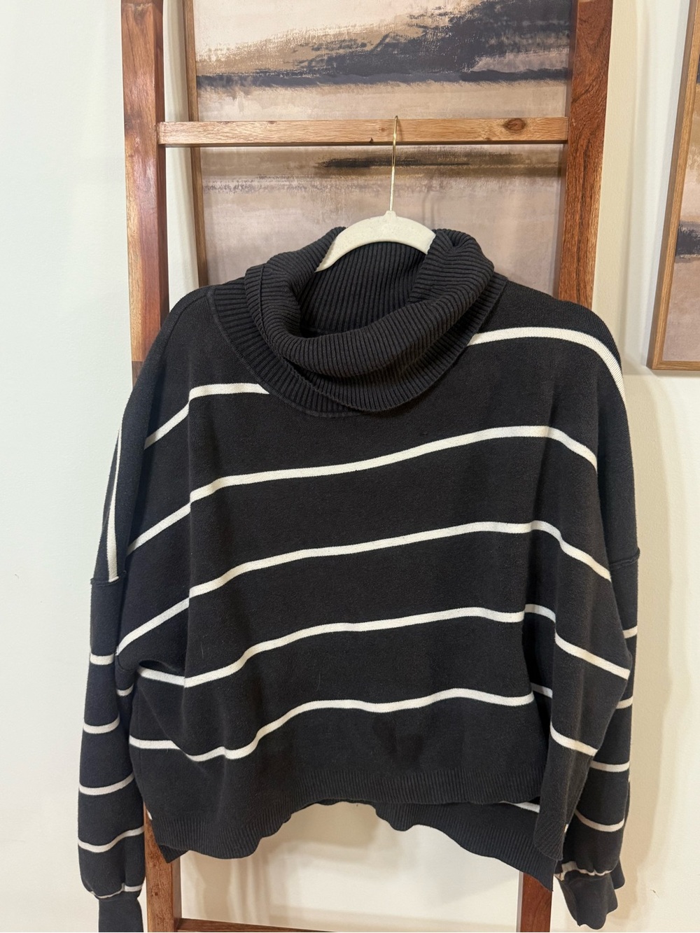 Free people Black & Cream Striped Turtleneck Sweater